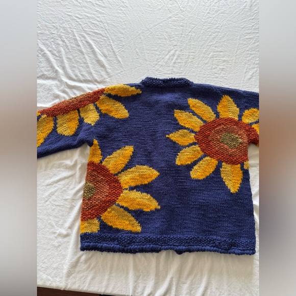 VINTAGE Express Tricot Sunflower Sweater granny bohemian eclectic grandpa boho - Picture 12 of 16